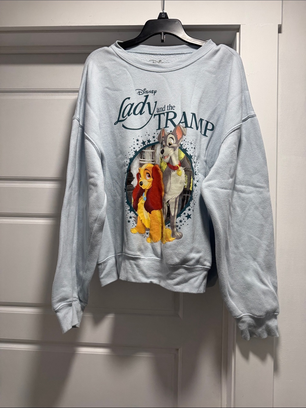 Disney Lady and the Tramp Pastel Blue Graphic Crewneck Sweatshirt